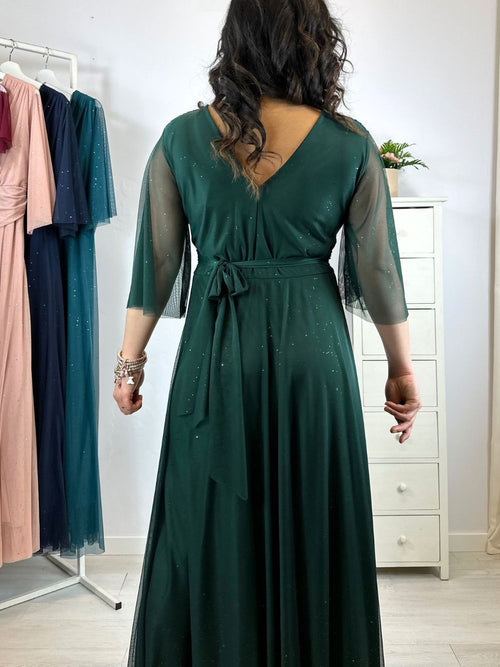 Abito cerimonia maxi tulle brilli con manica