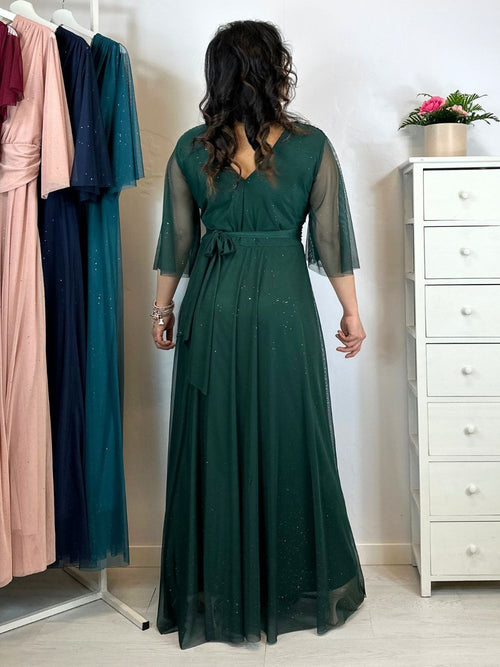 Abito cerimonia maxi tulle brilli con manica