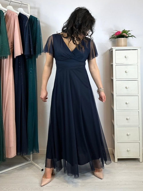 Abito cerimonia tulle manica maxi