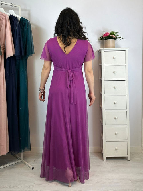 Abito cerimonia tulle manica maxi