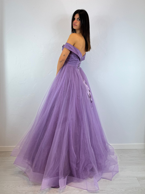 Abito cerimonia tulle billante scollo barchetta