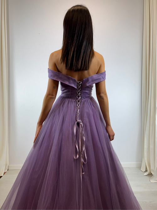 Abito cerimonia tulle billante scollo barchetta