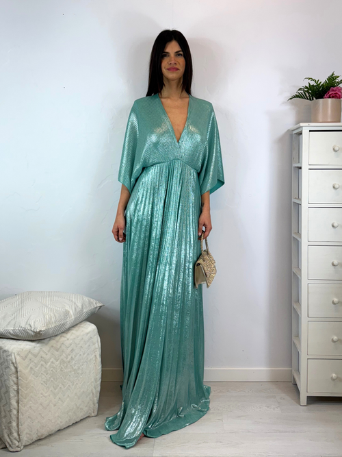 Abito cerimonia plisse con maniche pipistrello