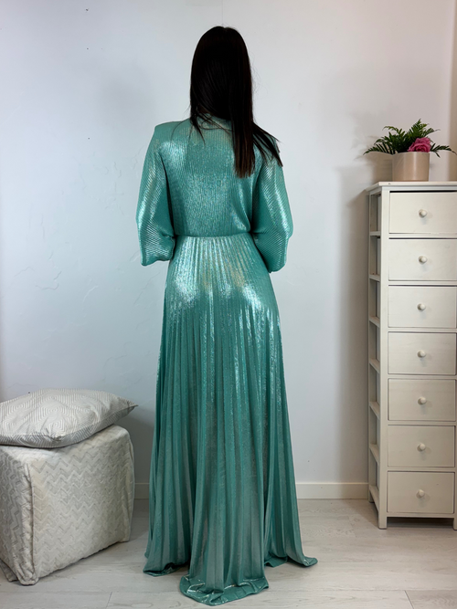 Abito cerimonia plisse con maniche pipistrello