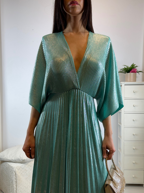 Abito cerimonia plisse con maniche pipistrello