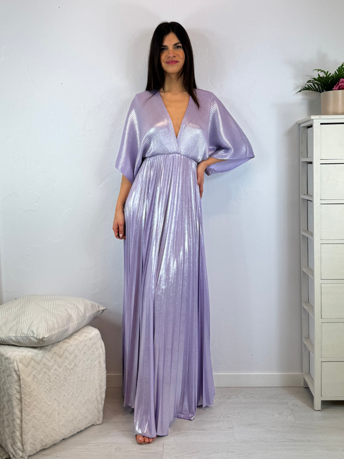 Abito cerimonia plisse con maniche pipistrello