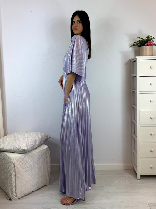 Abito cerimonia plisse con maniche pipistrello