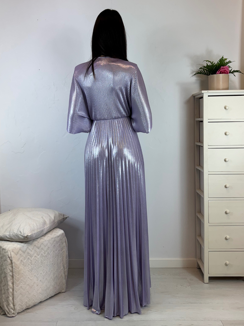 Abito cerimonia plisse con maniche pipistrello