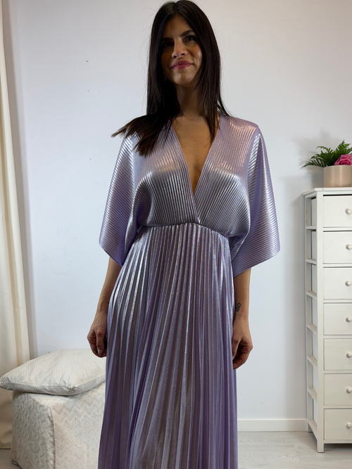 Abito cerimonia plisse con maniche pipistrello