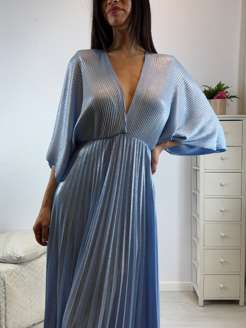 Abito cerimonia plisse con maniche pipistrello