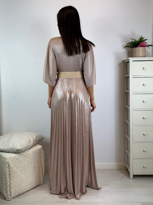 Abito cerimonia plisse con maniche pipistrello