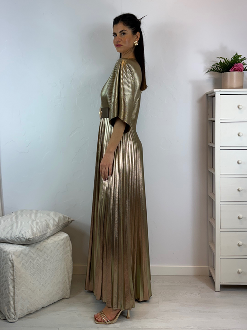 Abito cerimonia plisse con maniche pipistrello