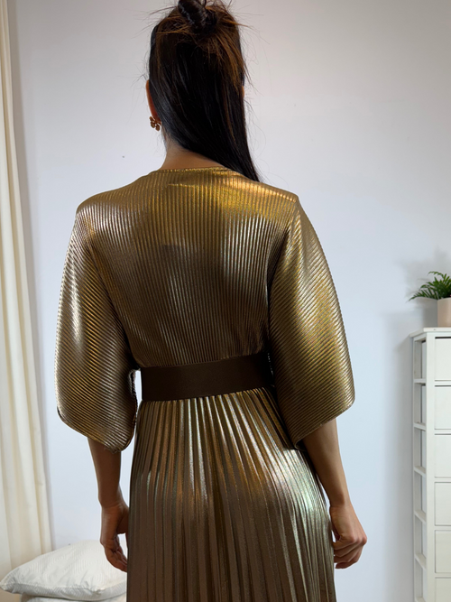 Abito cerimonia plisse con maniche pipistrello