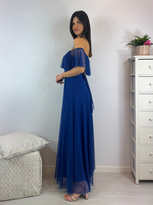 Vestito lungo tulle manica scesa volant