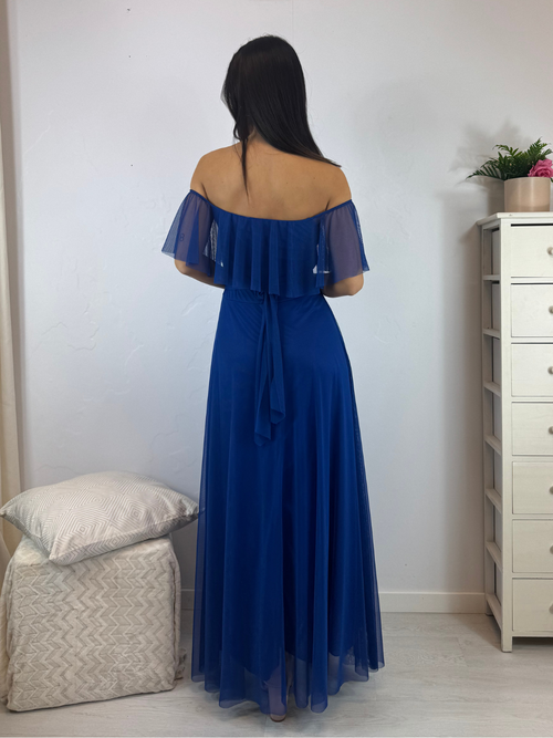 Vestito lungo tulle manica scesa volant