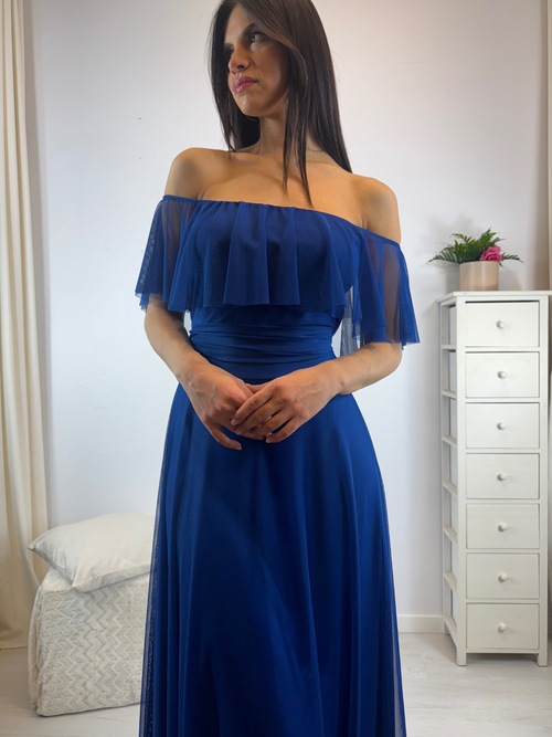 Vestito lungo tulle manica scesa volant
