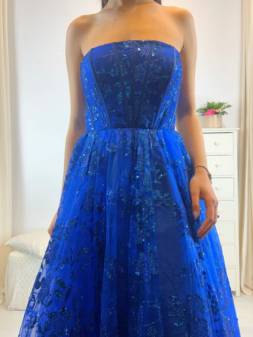 Abito cerimonia cenerentola fiori lurex tulle