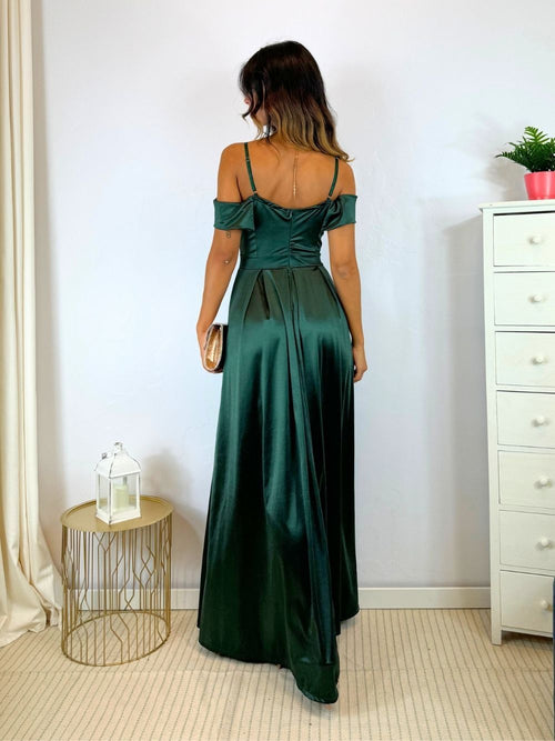 Vestito lungo raso manica scesa spacco