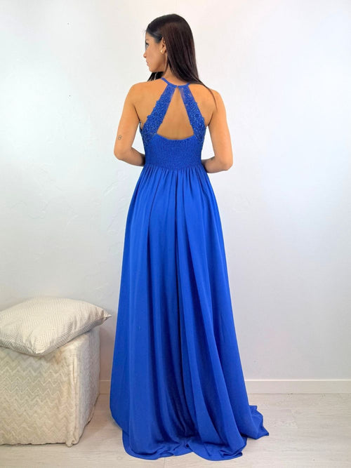 Abito cerimonia scollo americano pizzo e strass