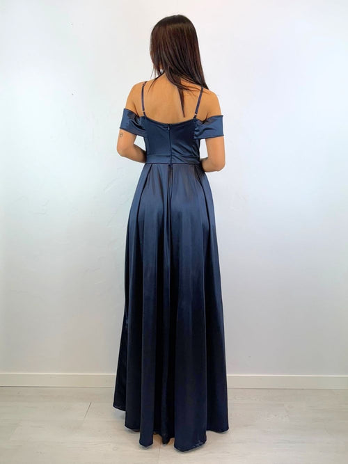 Vestito lungo raso manica scesa spacco