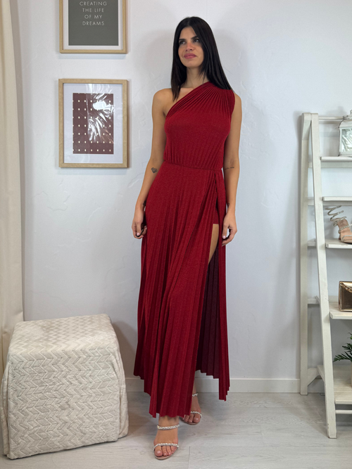 Abito maglia lurex monospalla e spacco