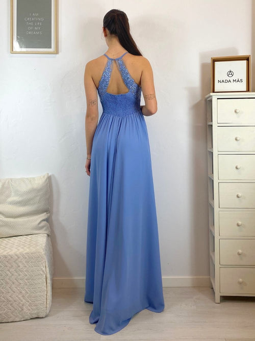 Abito cerimonia scollo americano pizzo e strass
