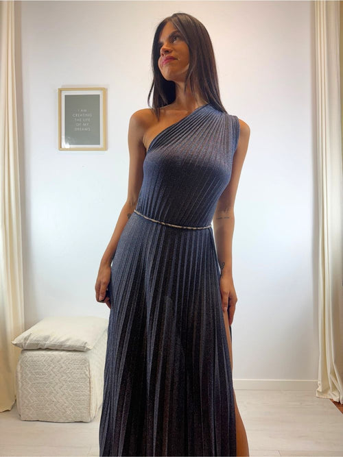 Abito maglia lurex monospalla e spacco