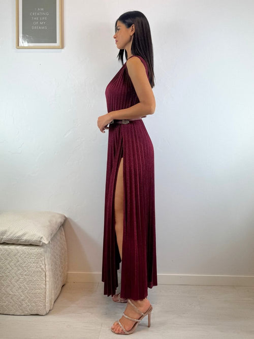 Abito maglia lurex monospalla e spacco