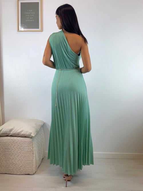 Abito maglia lurex monospalla e spacco