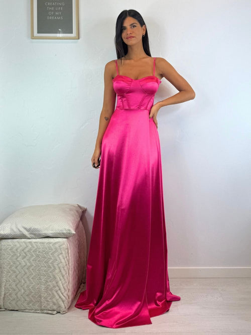 Abito cerimonia raso corsetto intrecciato dietro