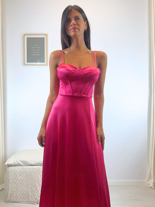 Abito cerimonia raso corsetto intrecciato dietro