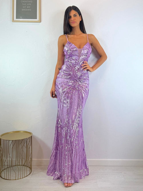 Abito cerimonia sirena paillettes decoro