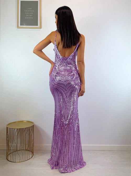 Abito cerimonia sirena paillettes decoro