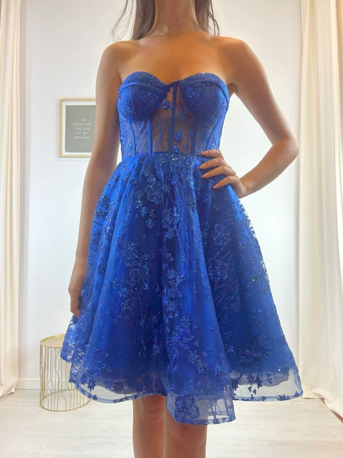 Abito cerimonia corto love paillettes