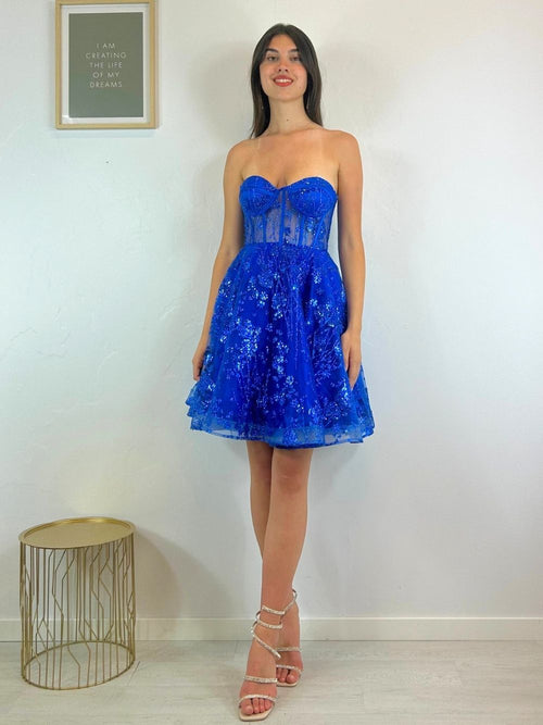 Abito cerimonia corto love paillettes