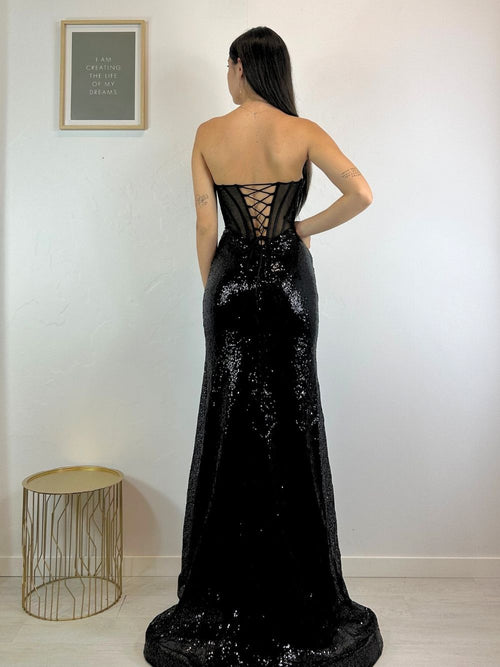 Abito cerimonia paillettes scollo cuore