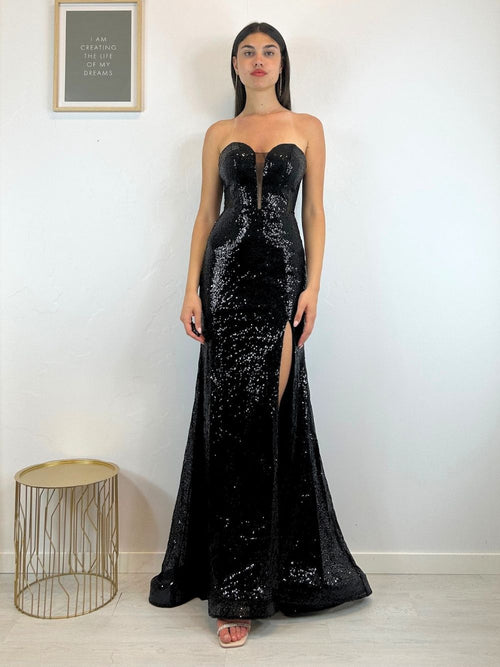 Abito cerimonia paillettes scollo cuore