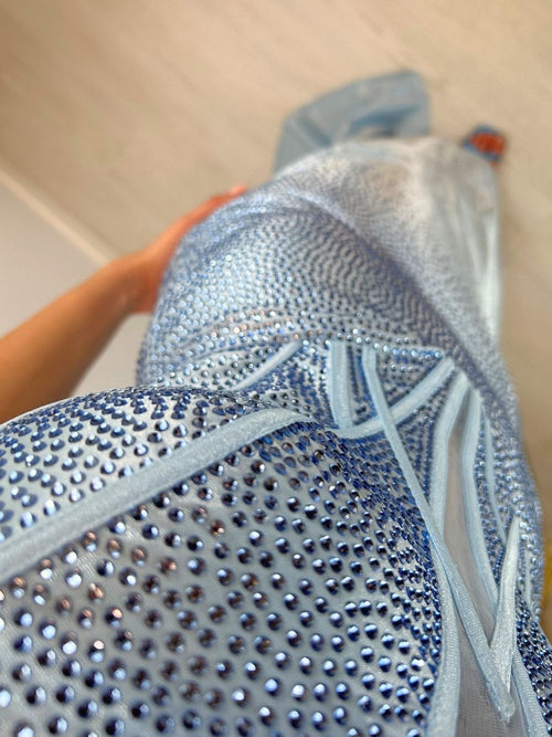 Abito cerimonia sirena strass e spacco