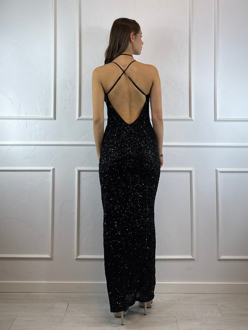 Vestito lungo paillettes spallina