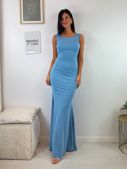Abito cerimonia sirena scollato dietro fiocco