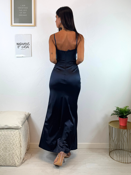 Tubino lungo raso spacco fascia