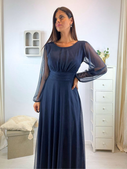 Abito cerimonia tulle girocollo manica