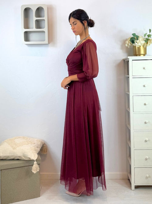 Abito cerimonia tulle scollo v con maniche