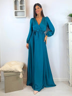 Abito lungo scollo v maniche e spacco