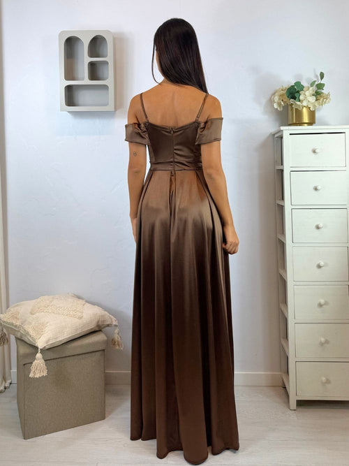Vestito lungo raso manica scesa spacco