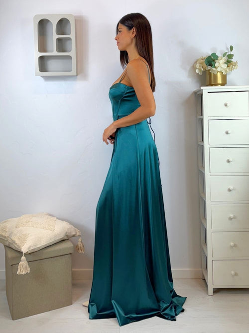 Abito cerimonia raso corsetto intrecciato dietro