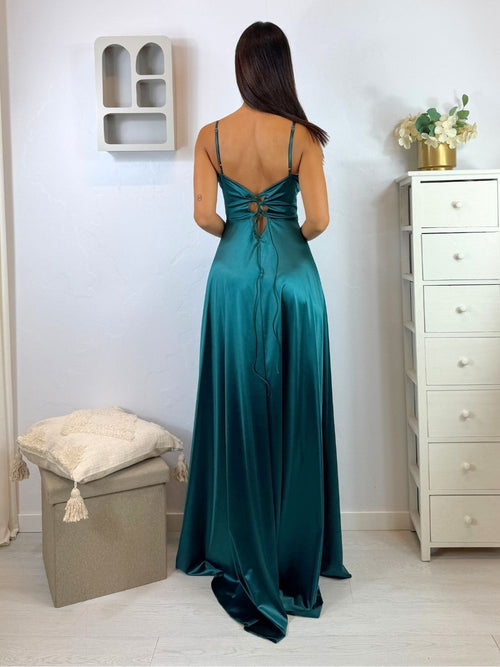 Abito cerimonia raso corsetto intrecciato dietro