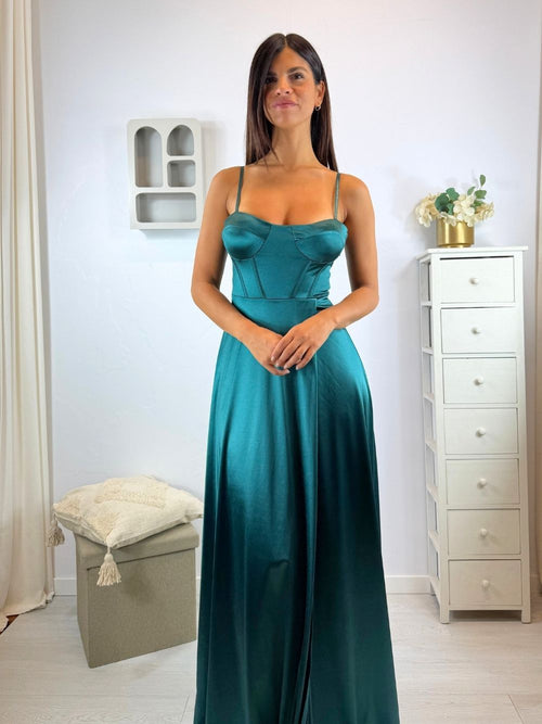 Abito cerimonia raso corsetto intrecciato dietro