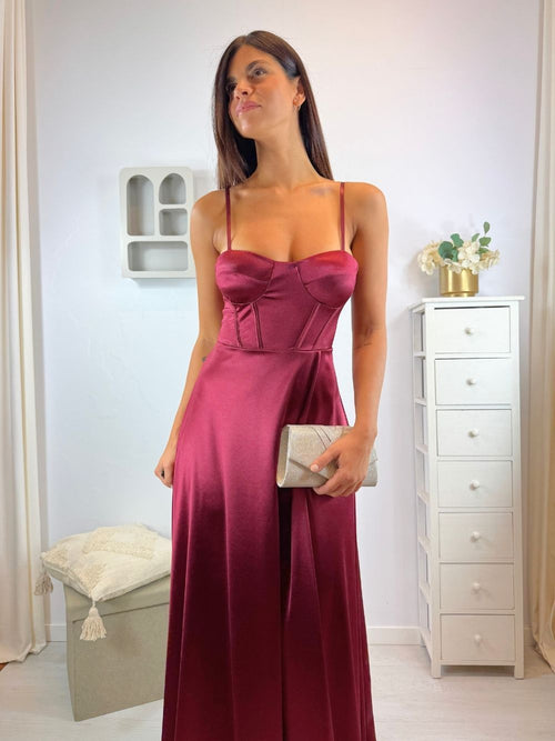 Abito cerimonia raso corsetto intrecciato dietro