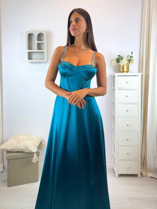 Abito cerimonia raso corsetto intrecciato dietro